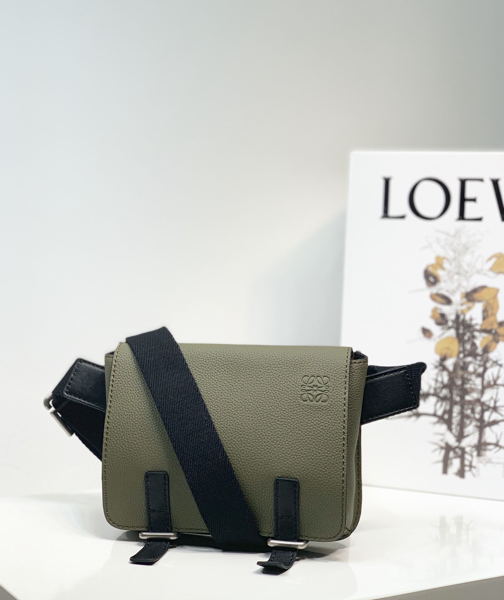 Loewe XXS Military Messenger Bag in Soft Grained Calfskin Green